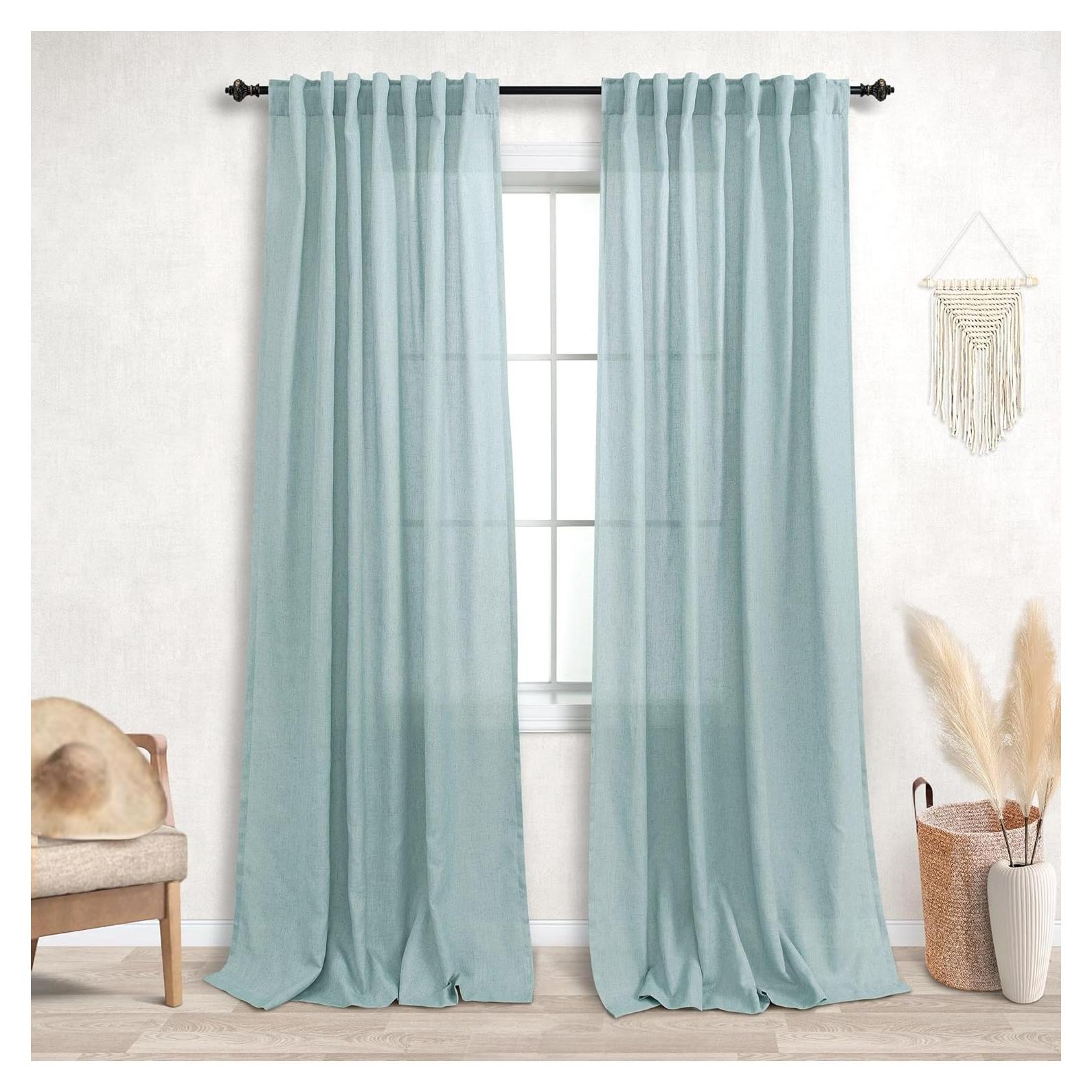 Cortinas KOUFALL 2 Paneles Lino Verde Marino 52x213 cm