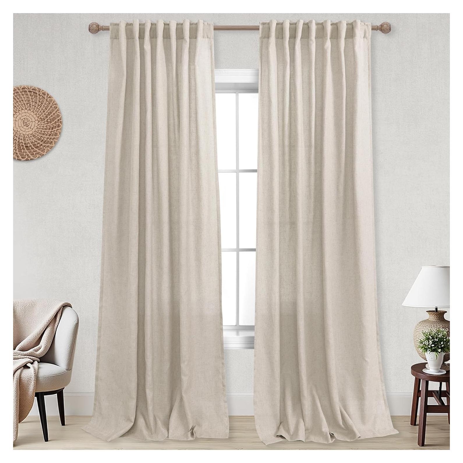 Cortinas KOUFALL de Lino 132x259 cm con Bolsillo Trasero