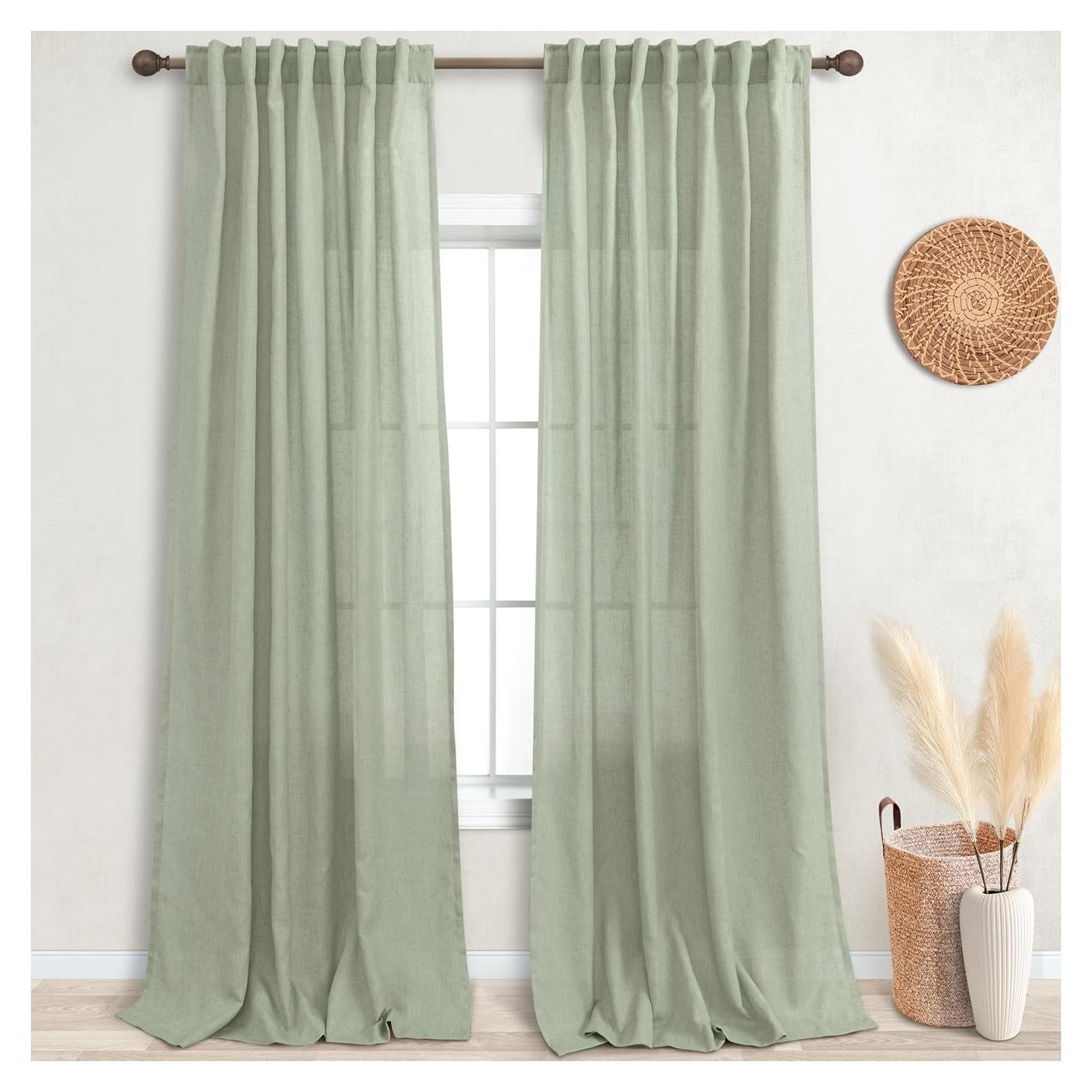 Cortinas KOUFALL Verde Salvia 2 Paneles 52x244 cm Lino