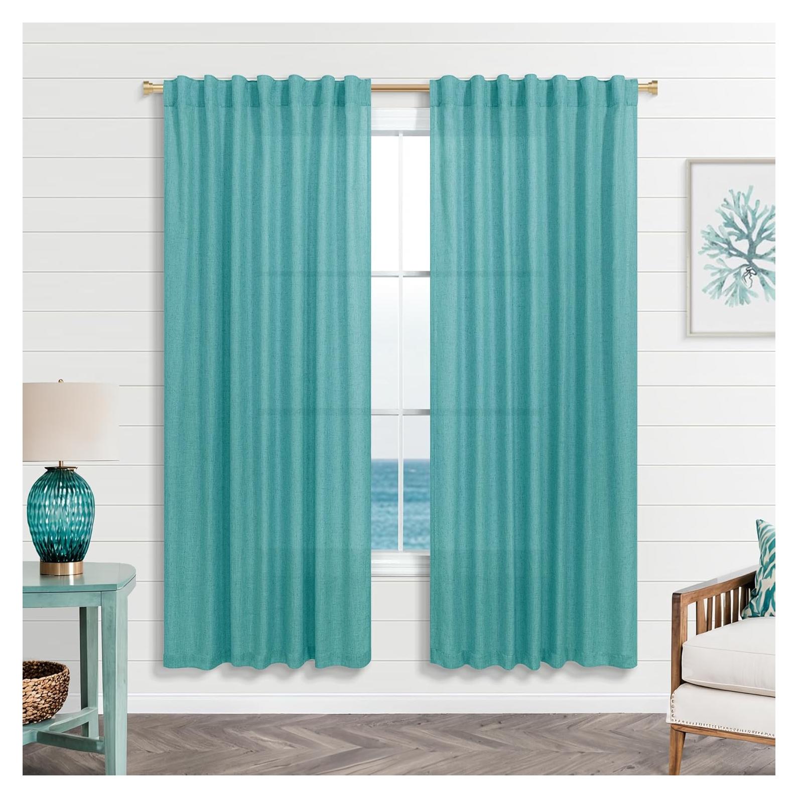 Cortinas Sheer KOUFALL Teal 132x160 cm 2 Paneles Lino