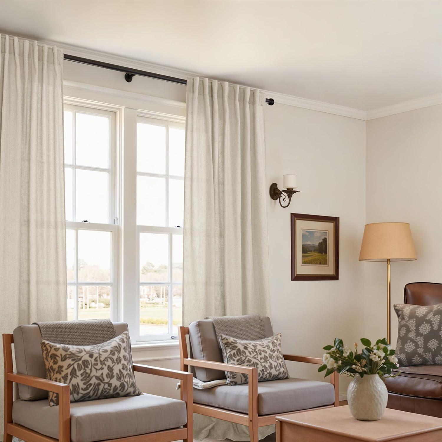 Cortinas KOUFALL Beige 2 Paneles 120 cm Lino y Poliéster