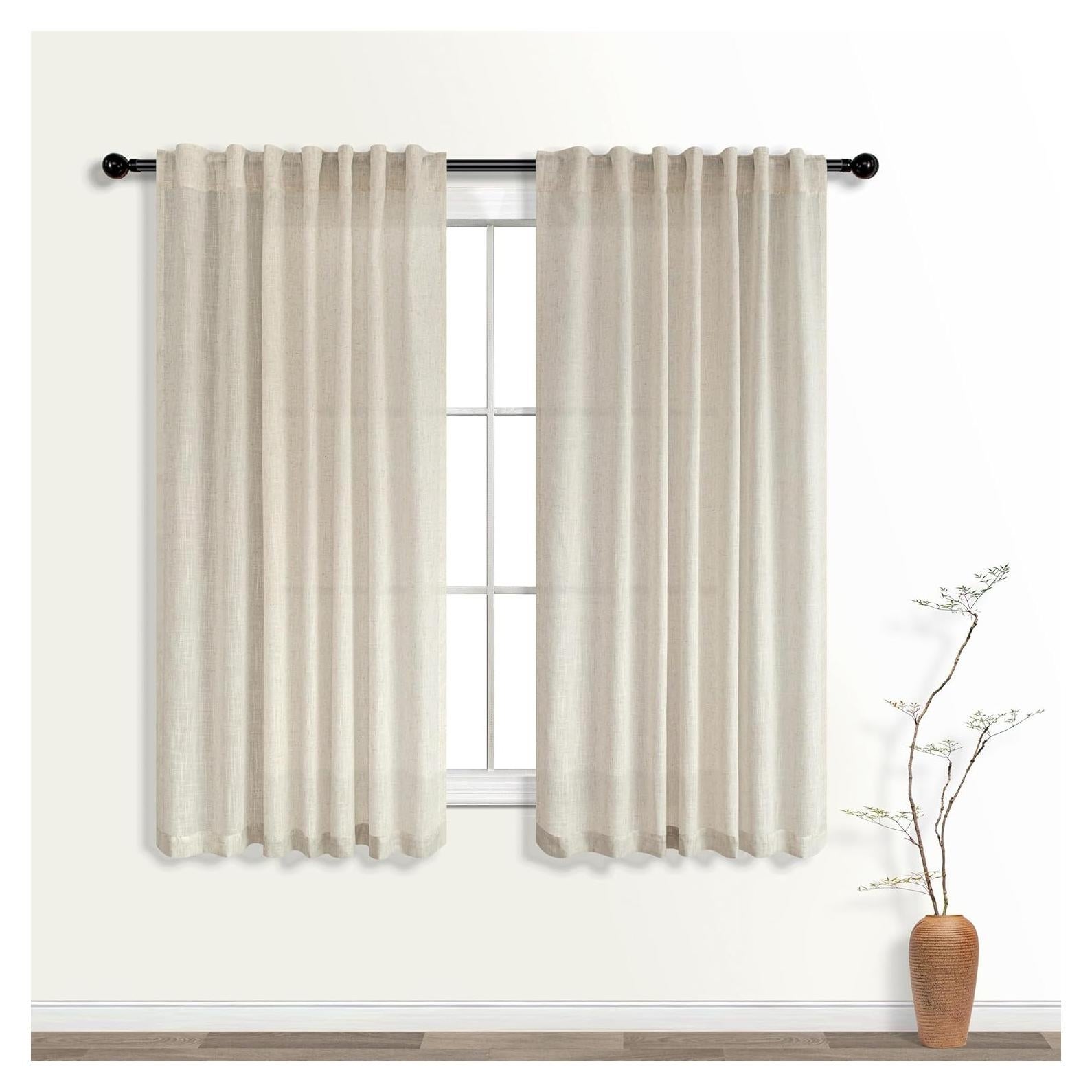 Cortinas de Cocina KOUFALL 52x114 cm Lino Beige 2 Piezas