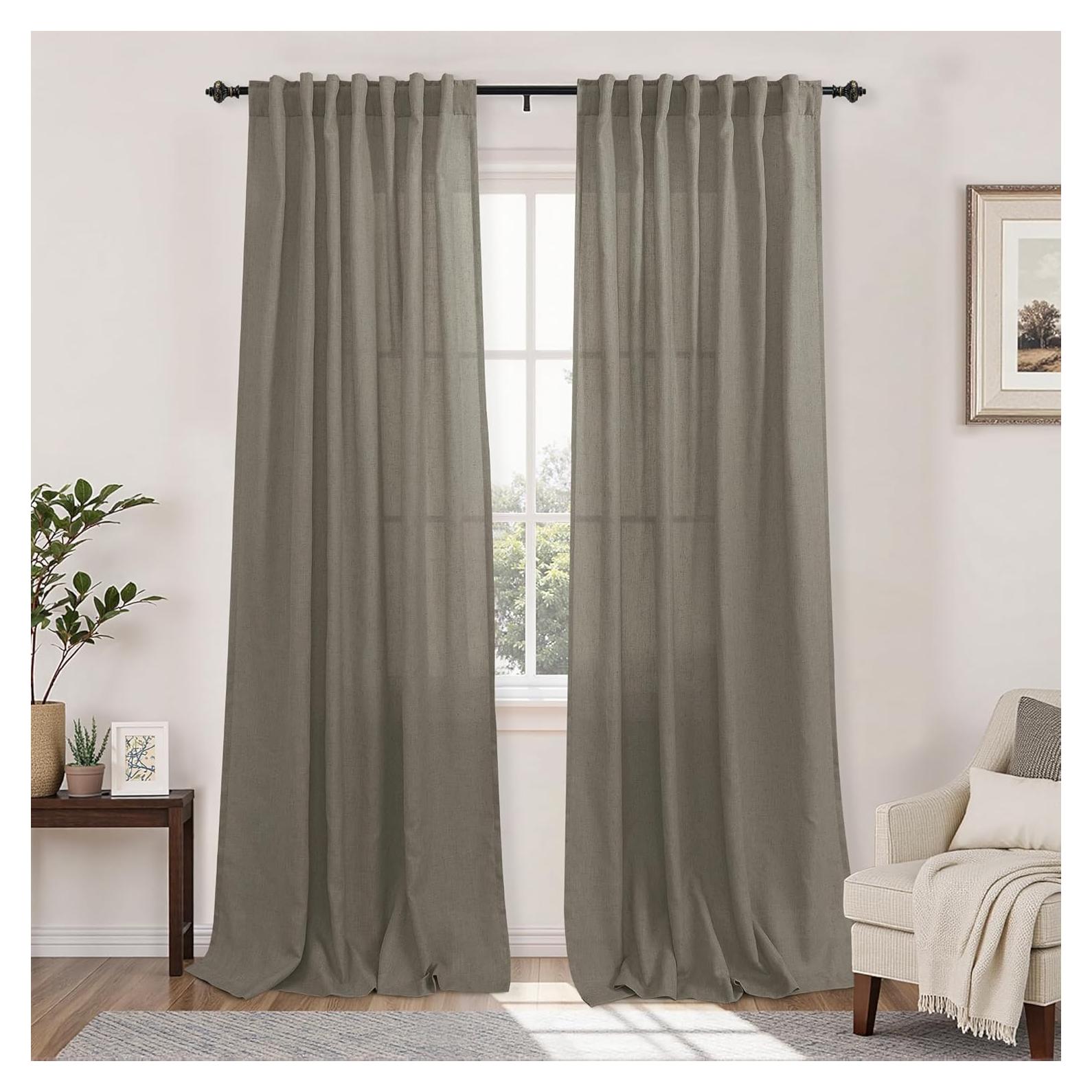 Cortinas KOUFALL Taupe 2 Paneles 2.13m Lino Semitransparentes