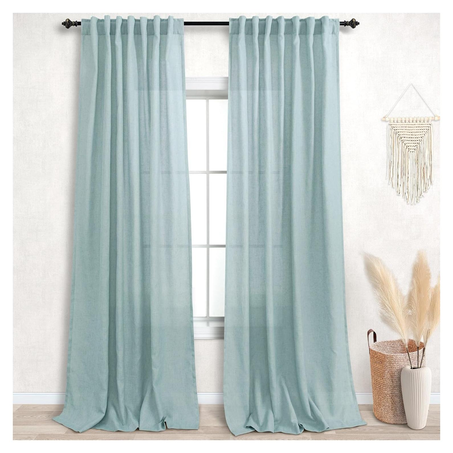 Cortinas Sheer KOUFALL Verde Mar 52x244 cm con Bolsillo