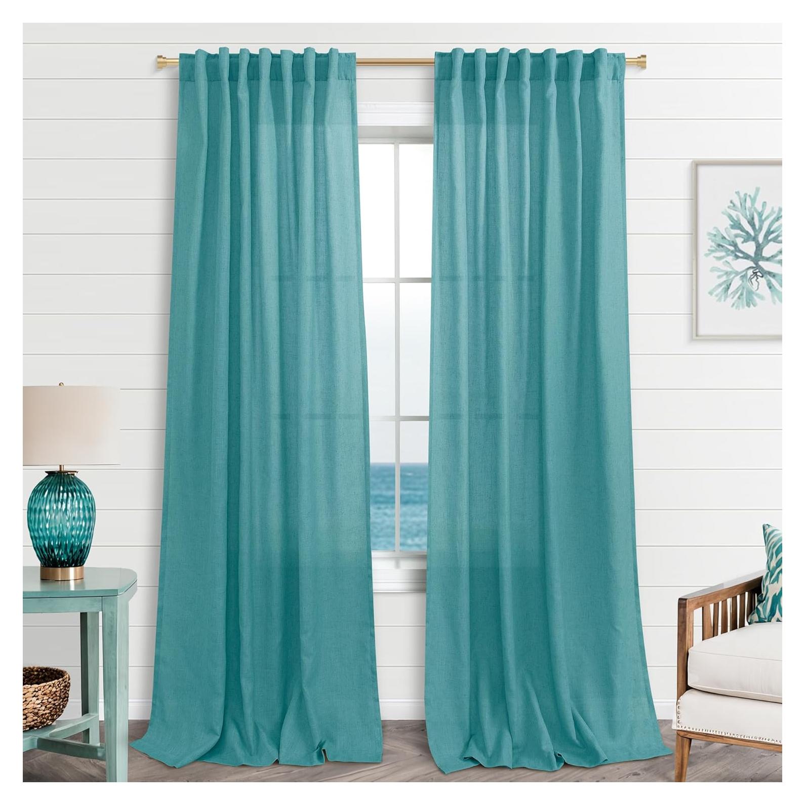 Cortinas Sheer KOUFALL Teal 52x243 cm con Bolsillo