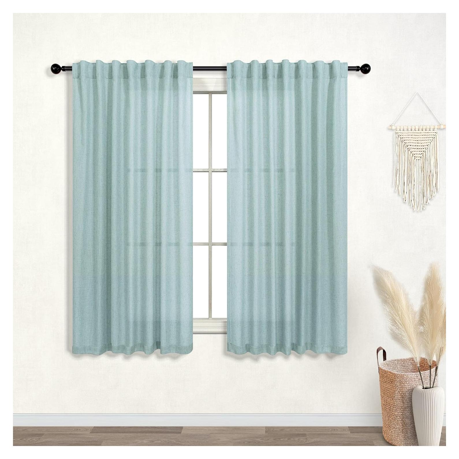 Cortinas KOUFALL Verde Mar 52x114 cm Lino 20% Poliéster