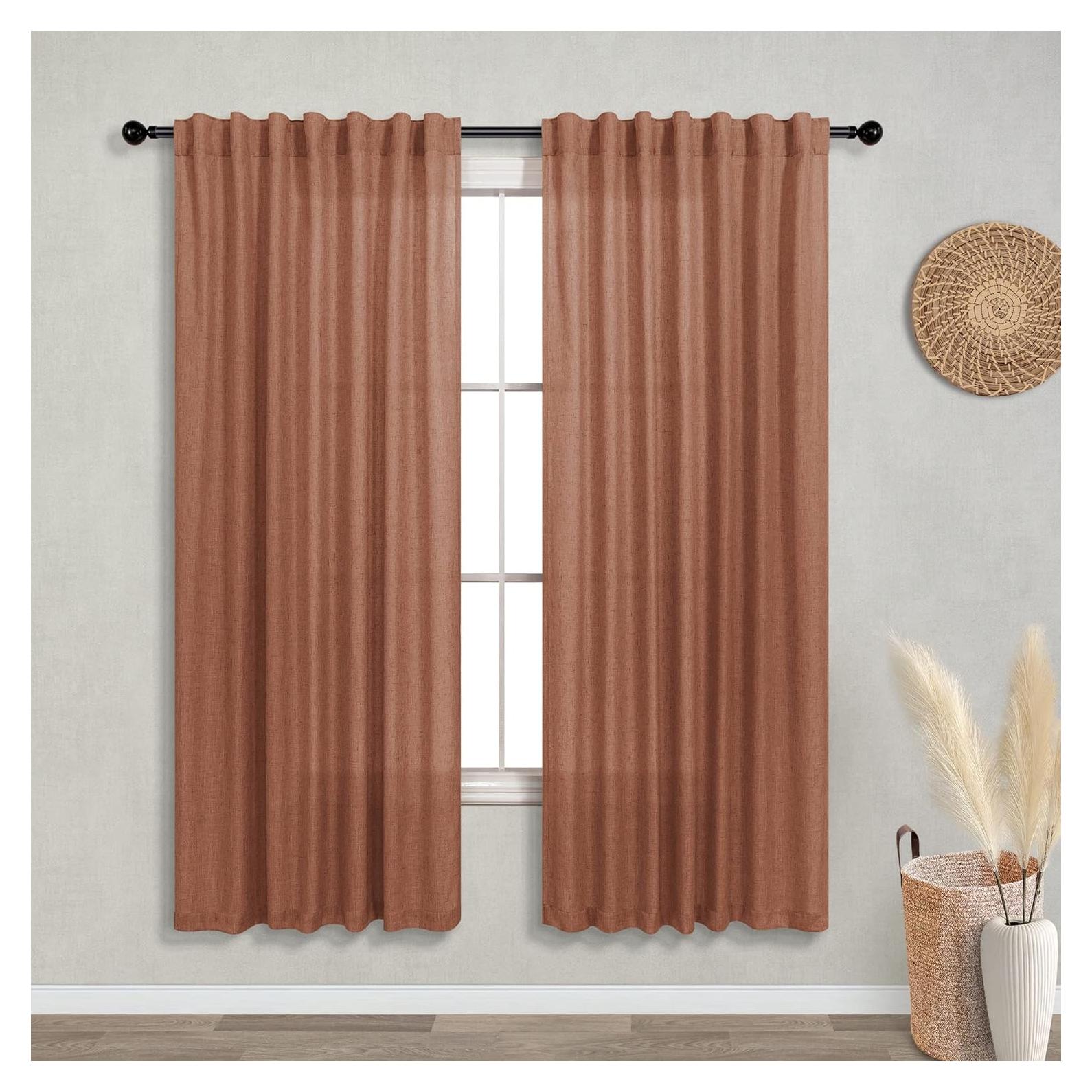 Cortinas KOUFALL 52x160 cm Terracota Lino Transparente 2 Piezas