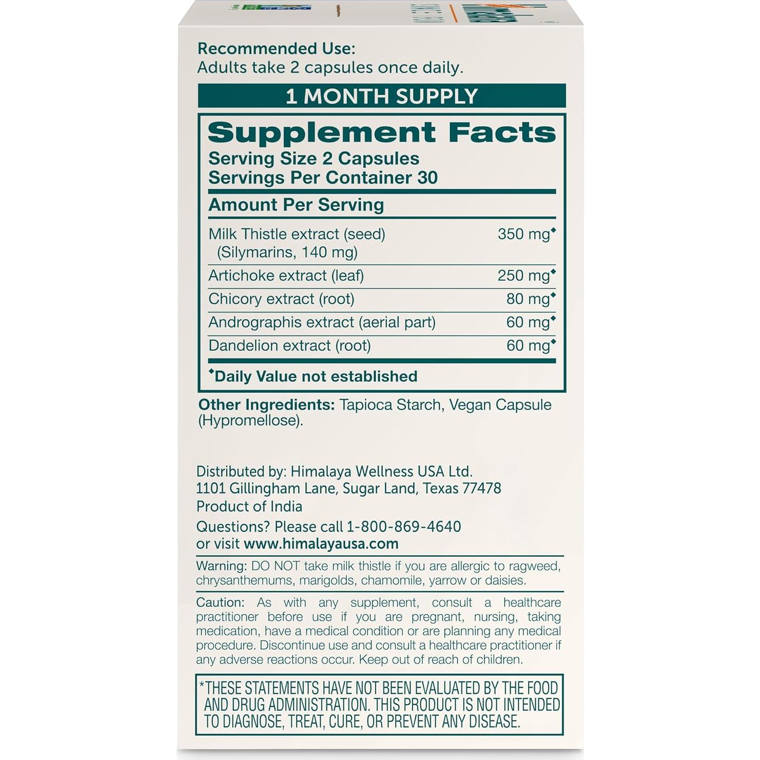 Cápsulas Hepáticas Himalaya Cardo Mariano 350 mg 60 Unidades