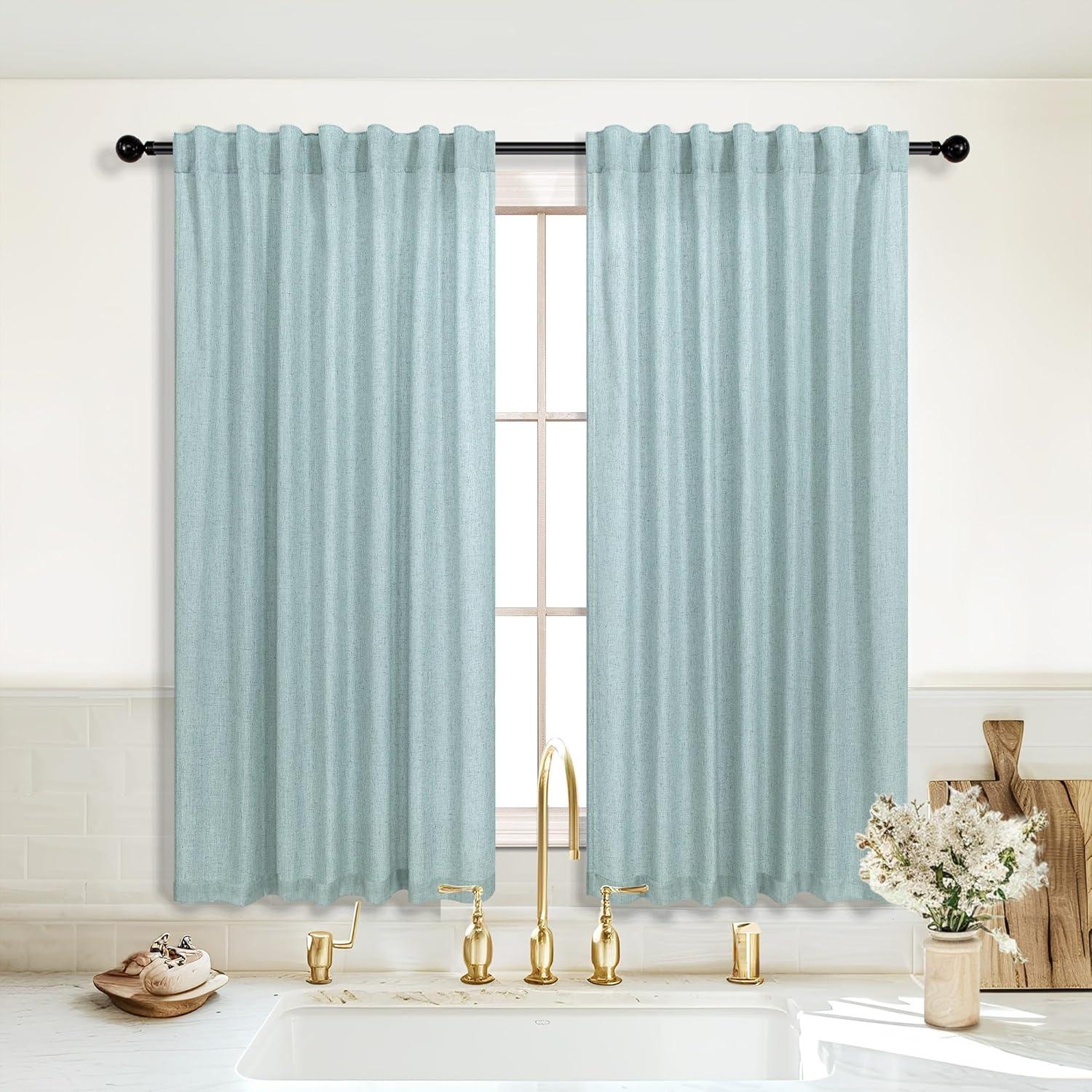 Cortinas Sheer KOUFALL Verde Mar 52x137 cm con Bolsillo