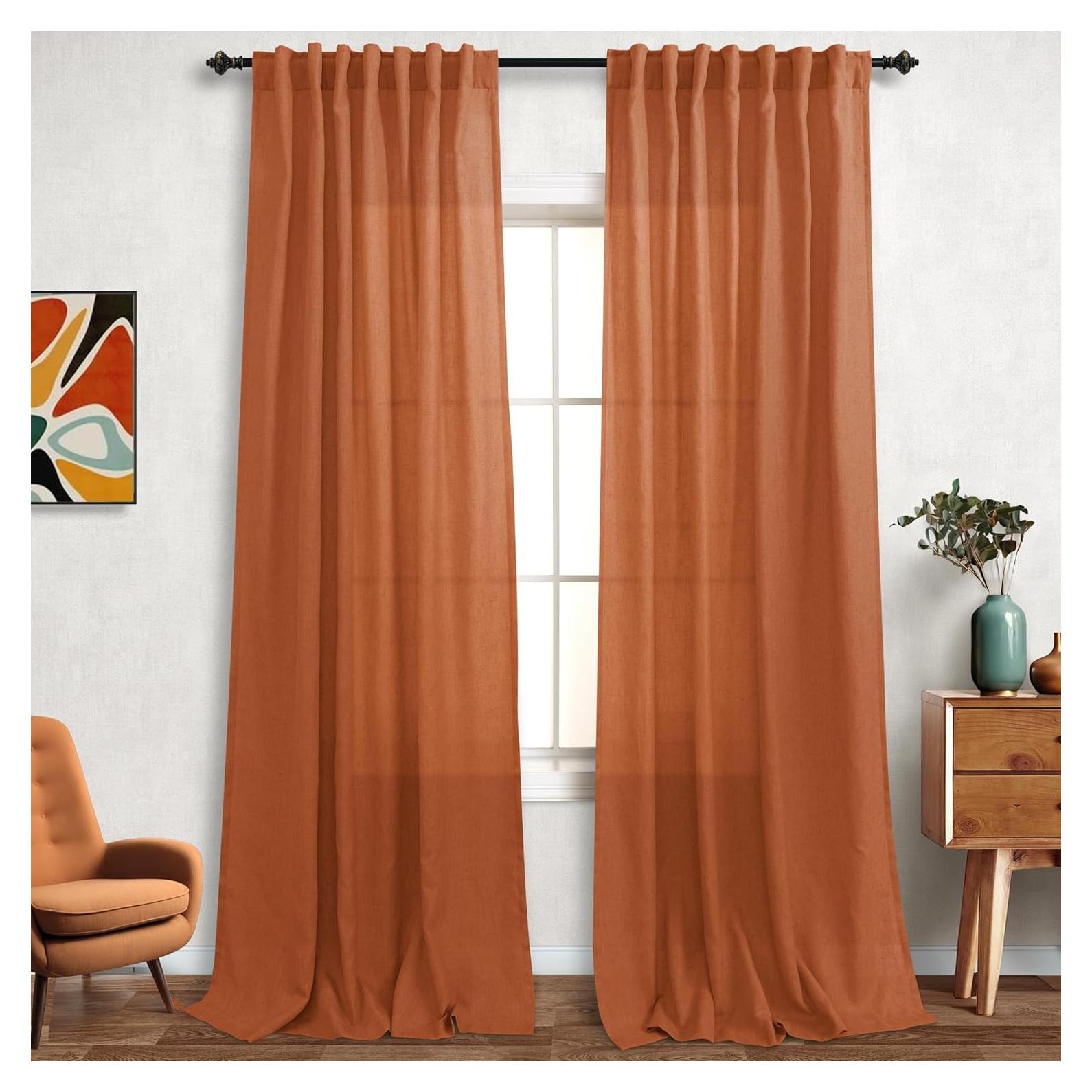 Cortinas Sheer KOUFALL Naranja Quemado 132x274 cm Pack 2