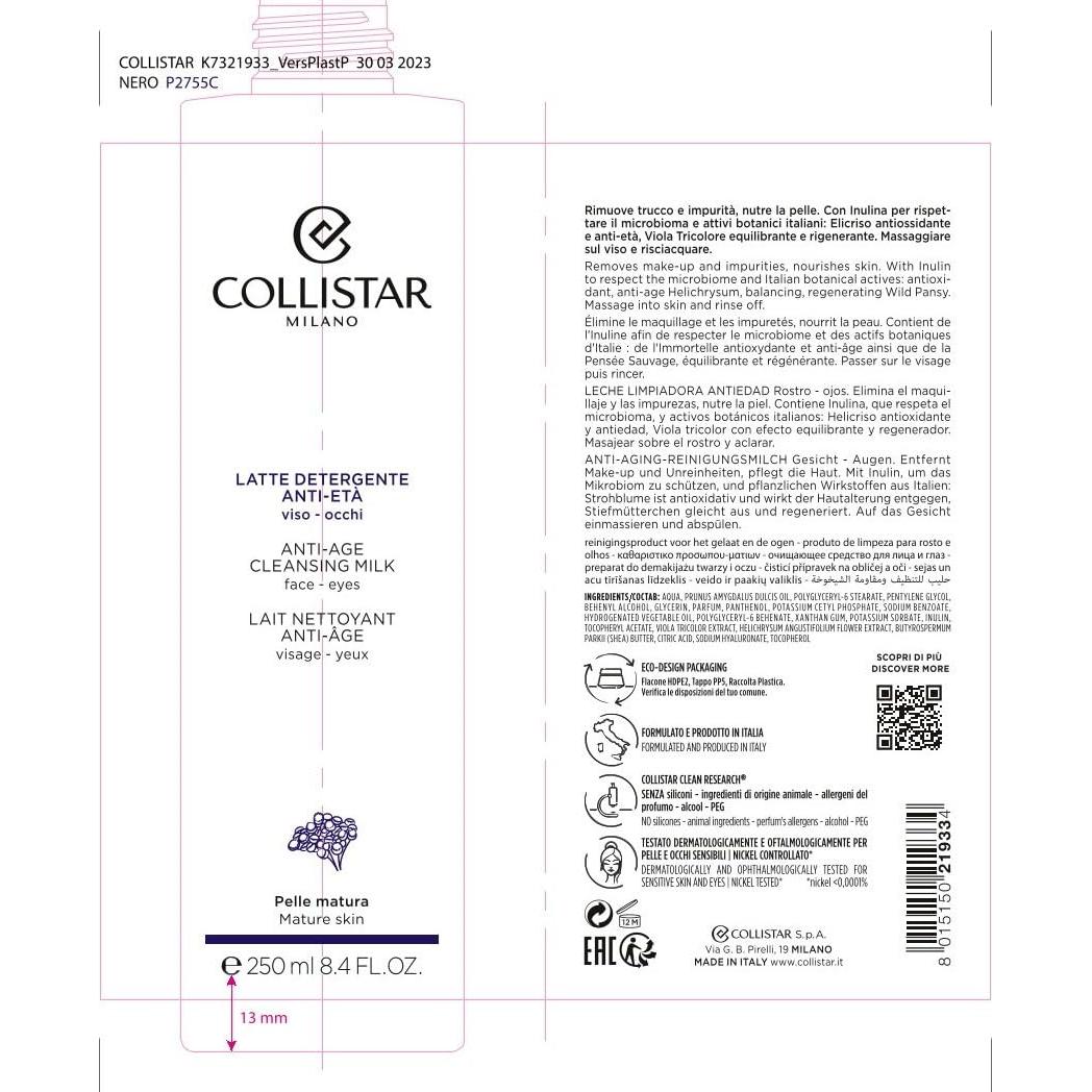 Leche Limpiadora Anti-Envejecimiento Collistar 248 ml