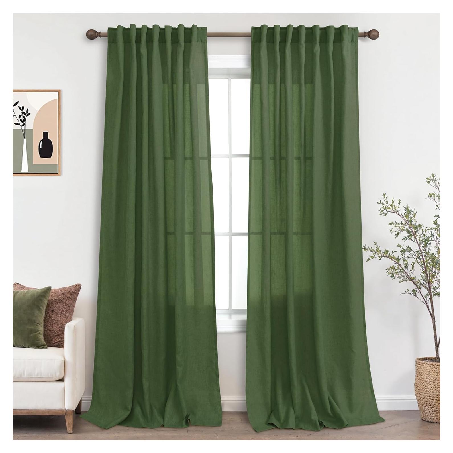 Cortinas Sheer KOUFALL Verde Oliva 52x243 cm Pack 2