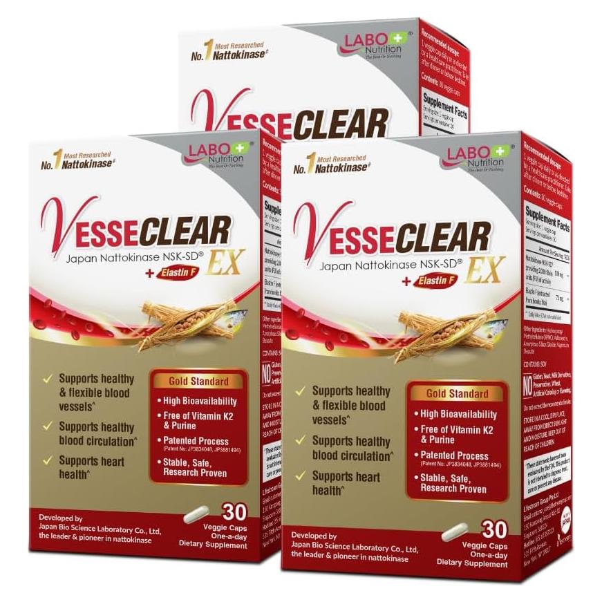 LABO Nutrition VesseCLEAR EX 30 Cápsulas Nattokinase y Elastin F