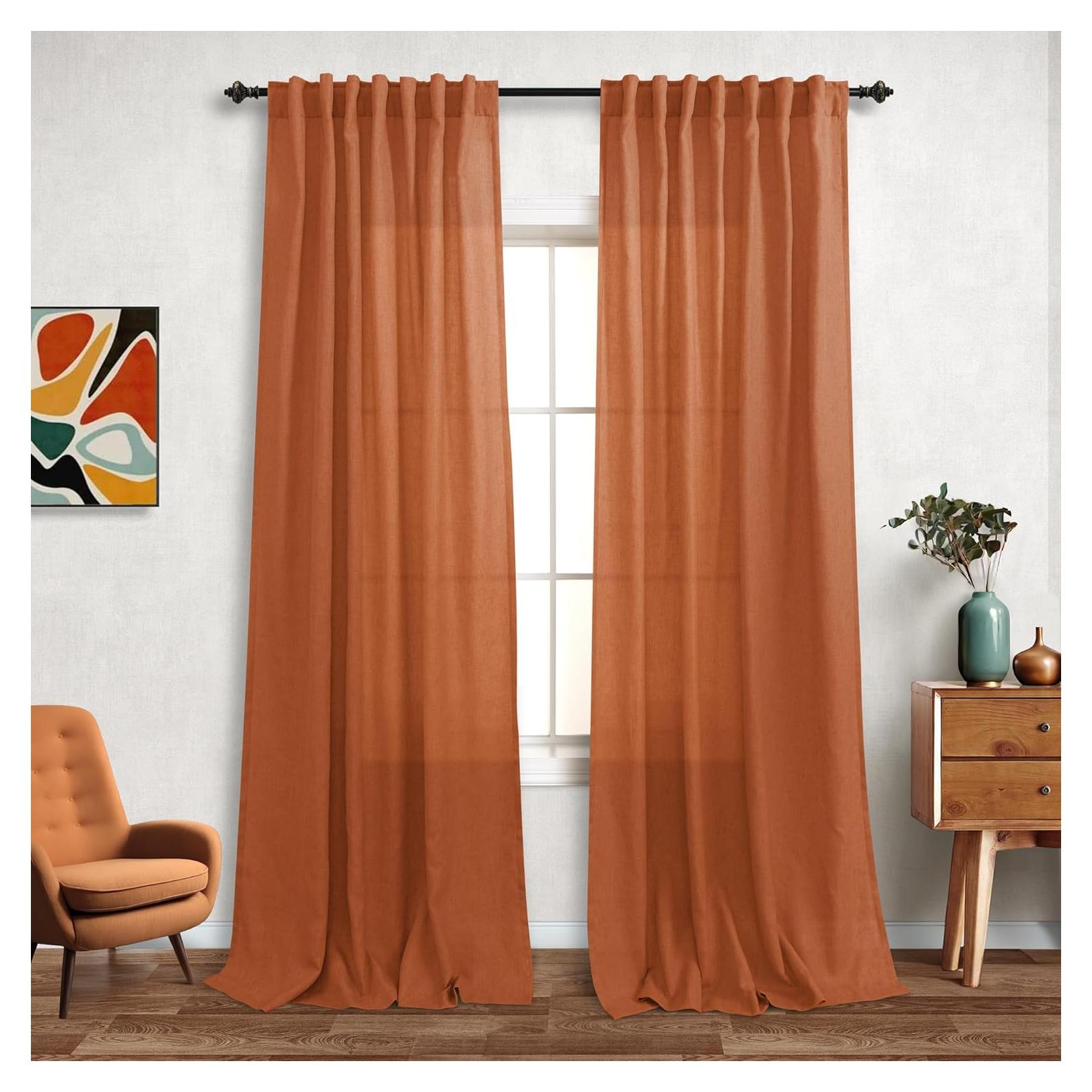 Cortinas KOUFALL 2 Paneles Lino 20% Naranja 1,15 kg