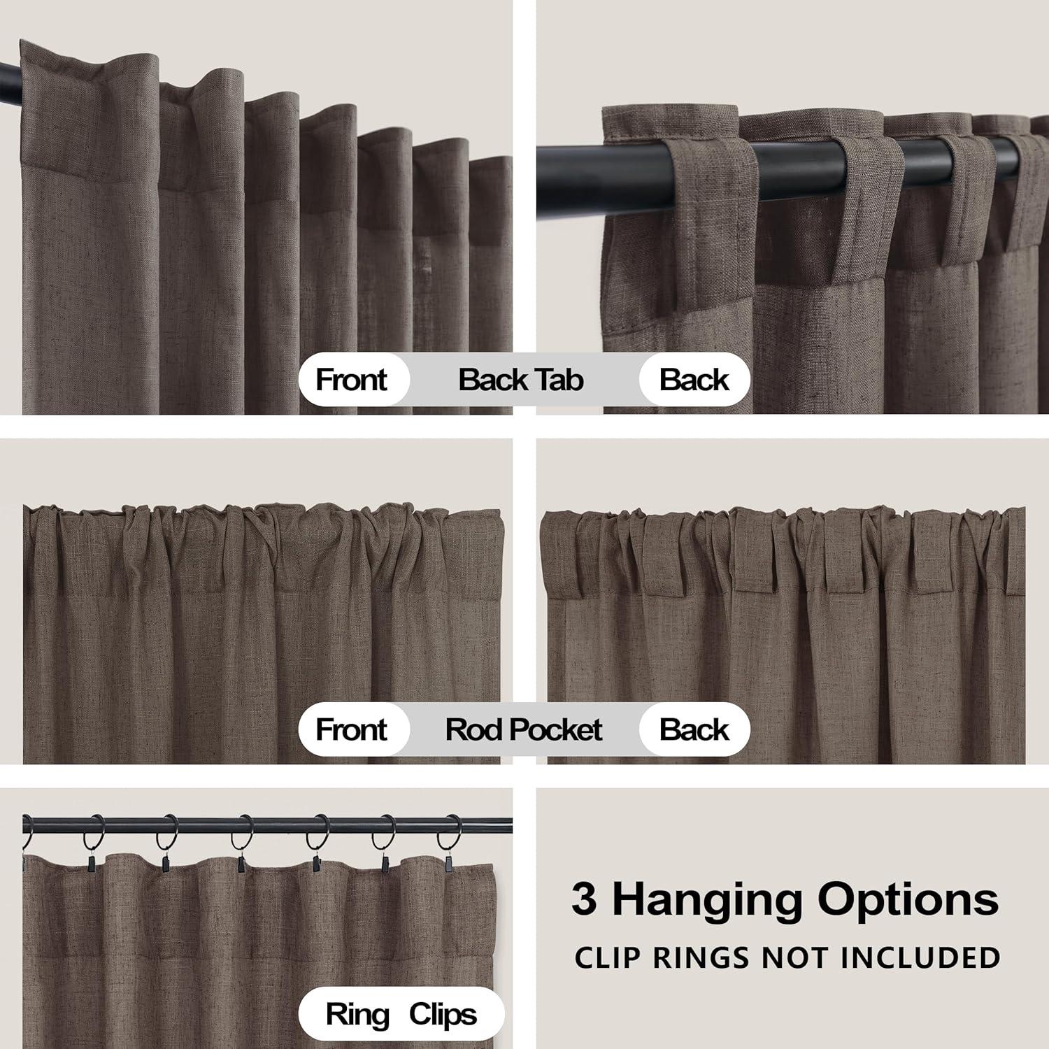 Cortinas Sheer KOUFALL 52x96 cm Lino Marrón para Dormitorio