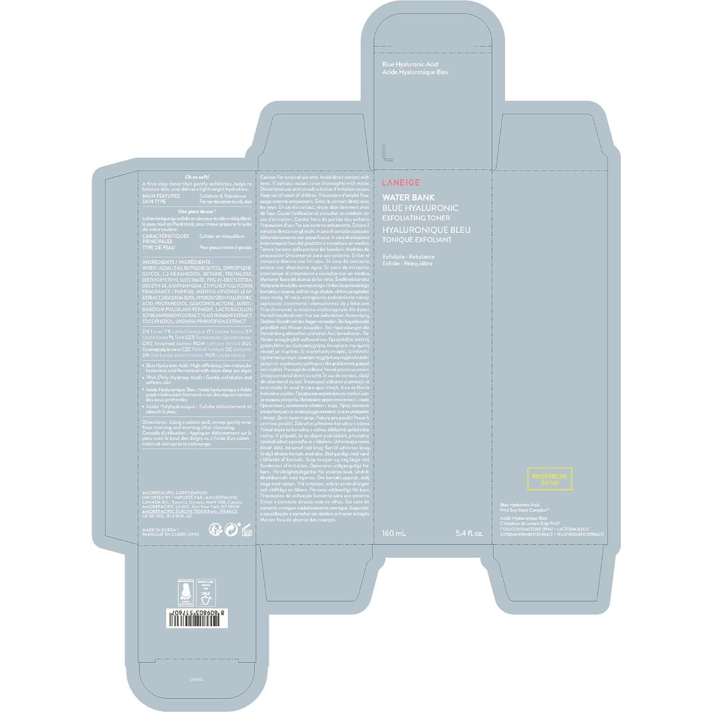 Tónico Exfoliante Azul Laneige 290g - Ácido Hialurónico PHA