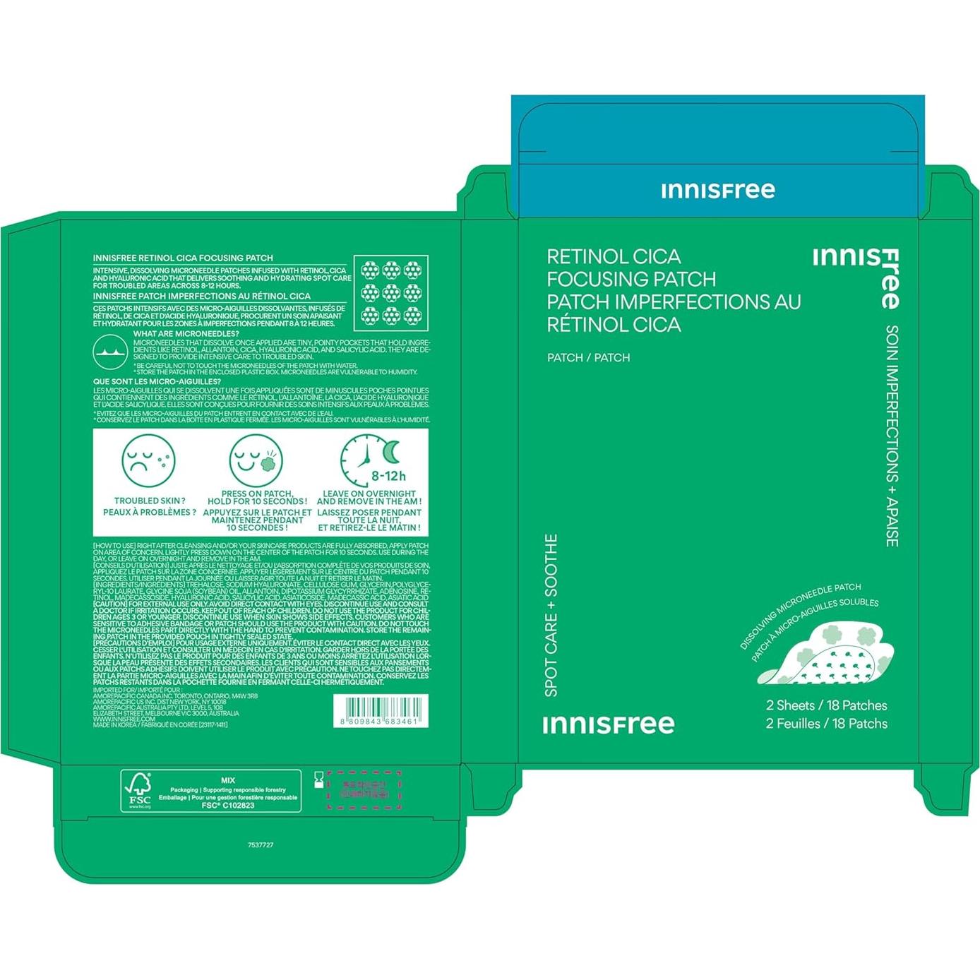 Parche Hidrocoloide Innisfree Retinol Cica 18 Parches para Acné