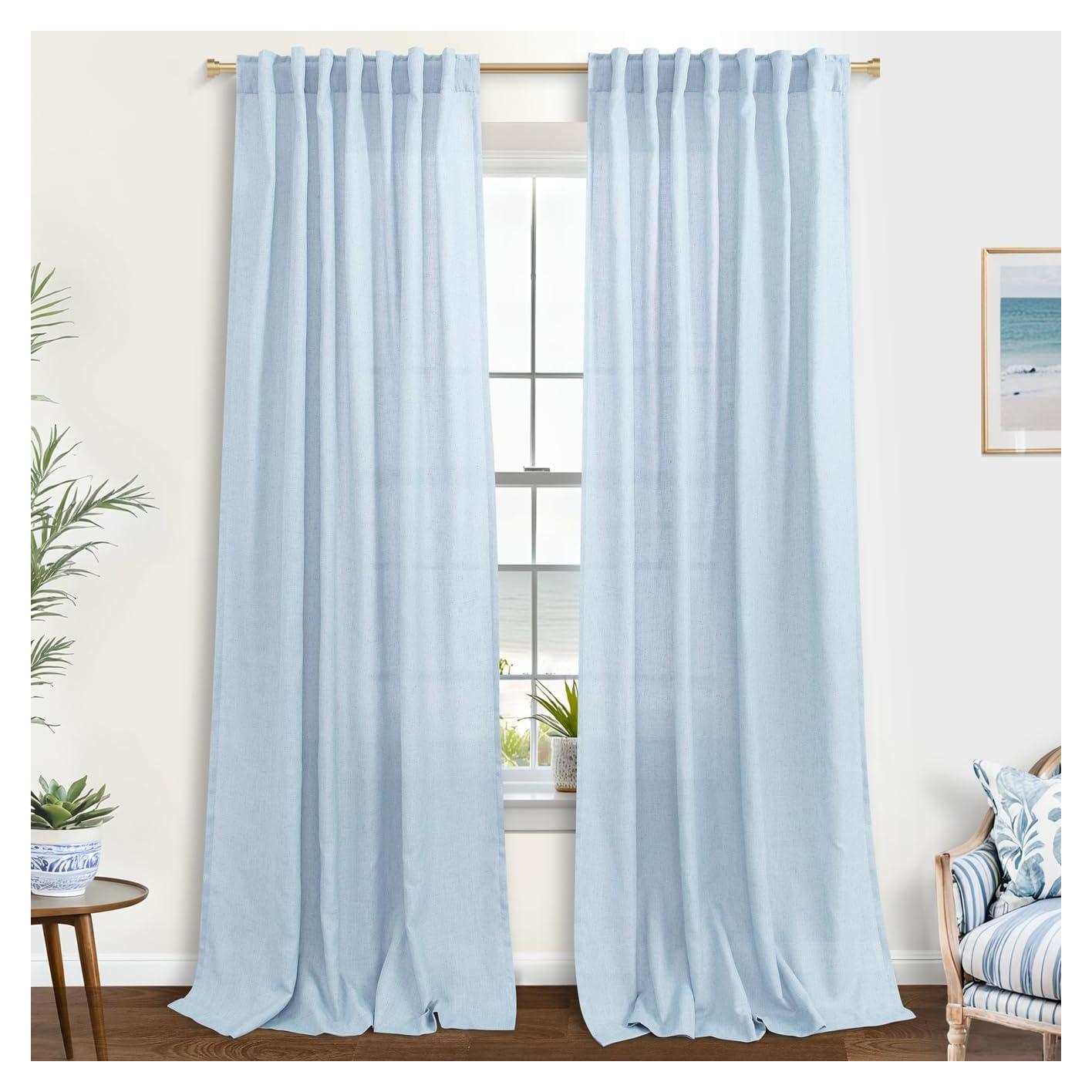 Cortinas KOUFALL 2 Piezas 52x244 cm Lino Azul Claro