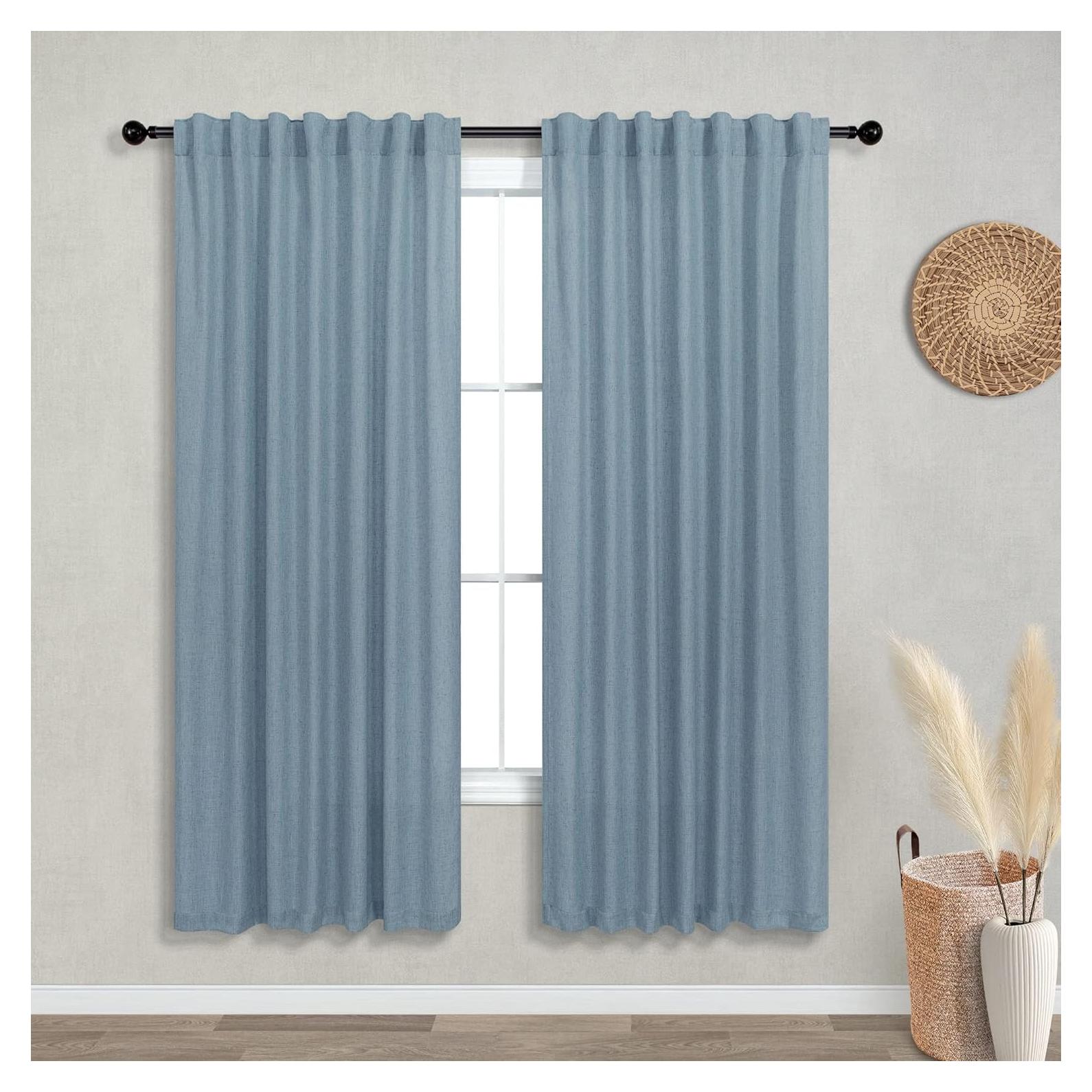 Cortinas de Lino KOUFALL Azul Piedra 52x183 cm Pack 2