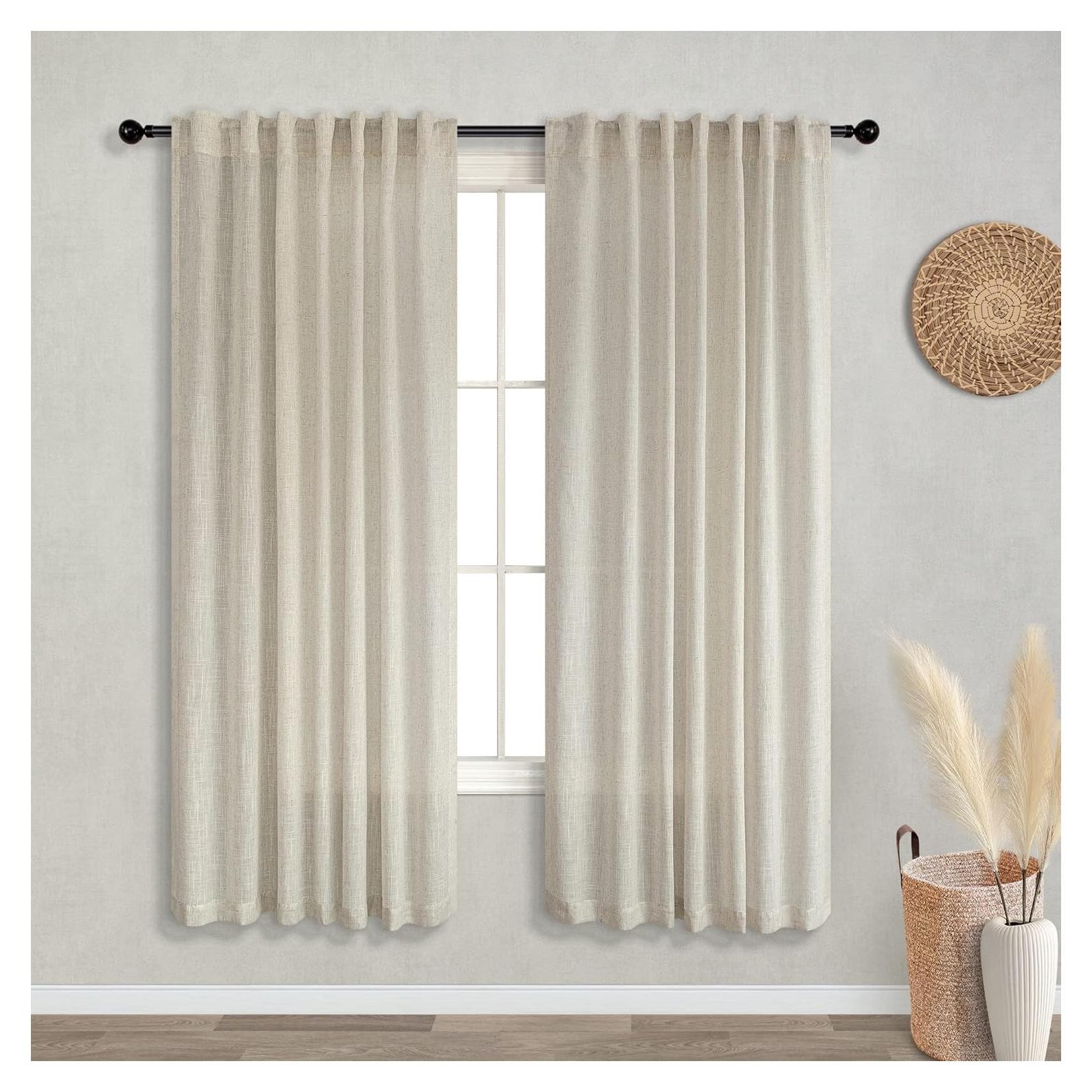 Cortinas KOUFALL 52x160 cm Beige Semi Transparentes