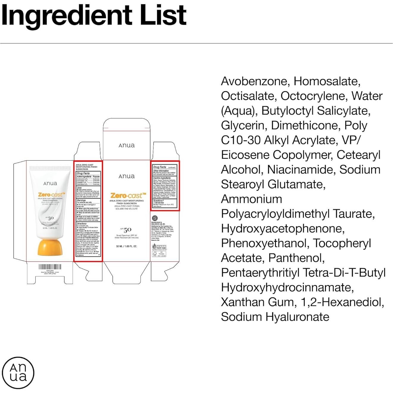 Protector Solar Facial Anua Zero-Cast SPF 50 50ml