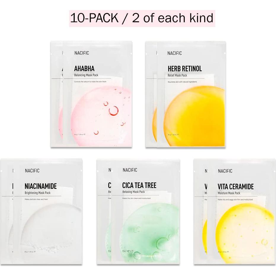 Paquete de 10 Mascarillas Faciales NACIFIC - Hidratación y Nutrición