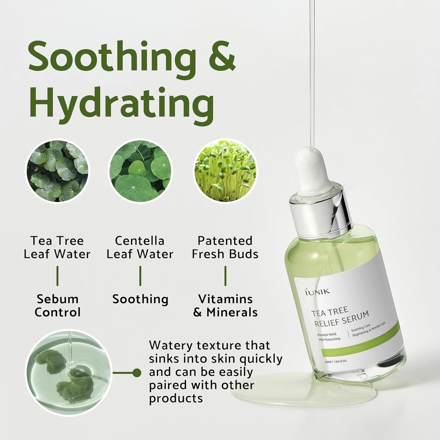 Suero Vegano IUNIK 50ml Alivio Árbol de Té para Acné
