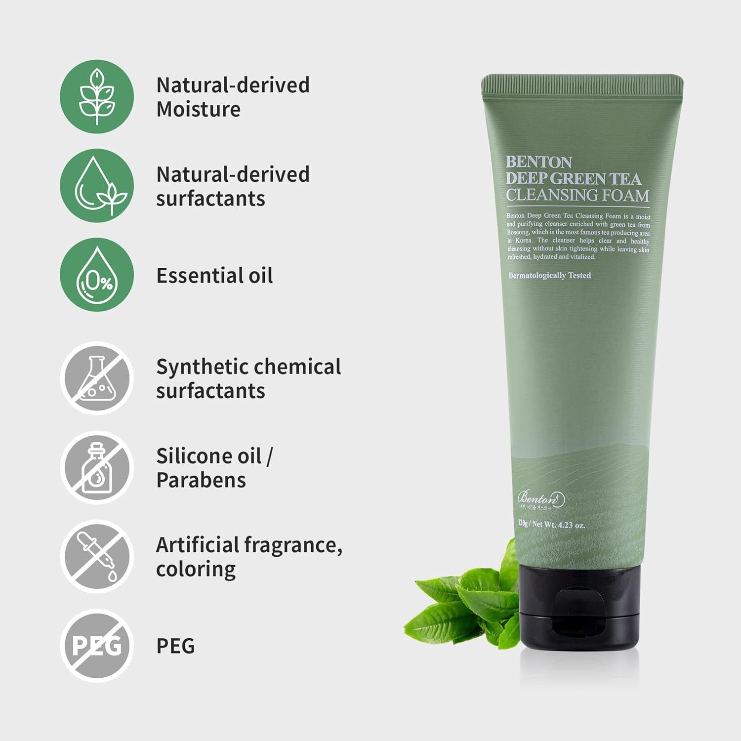Limpiador Facial Espumoso BENTON Té Verde 120g - Hidratante