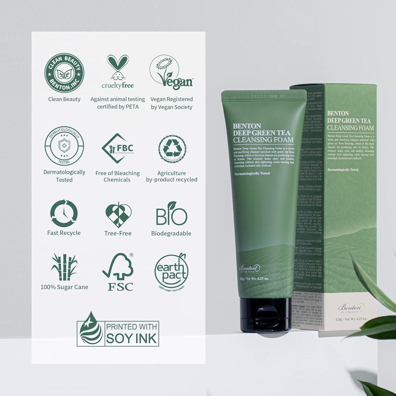 Limpiador Facial Espumoso BENTON Té Verde 120g - Hidratante