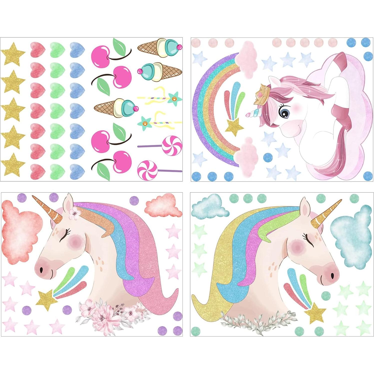 Calcomanías de Pared Unicornio Robmoda Brillantes 4 Piezas