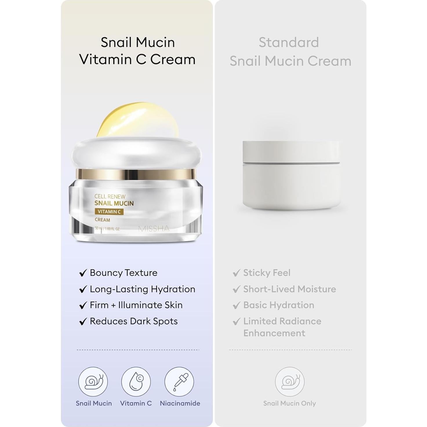 Crema Hidratante de Mucina de Caracol con Vitamina C MISSHA 50 ml