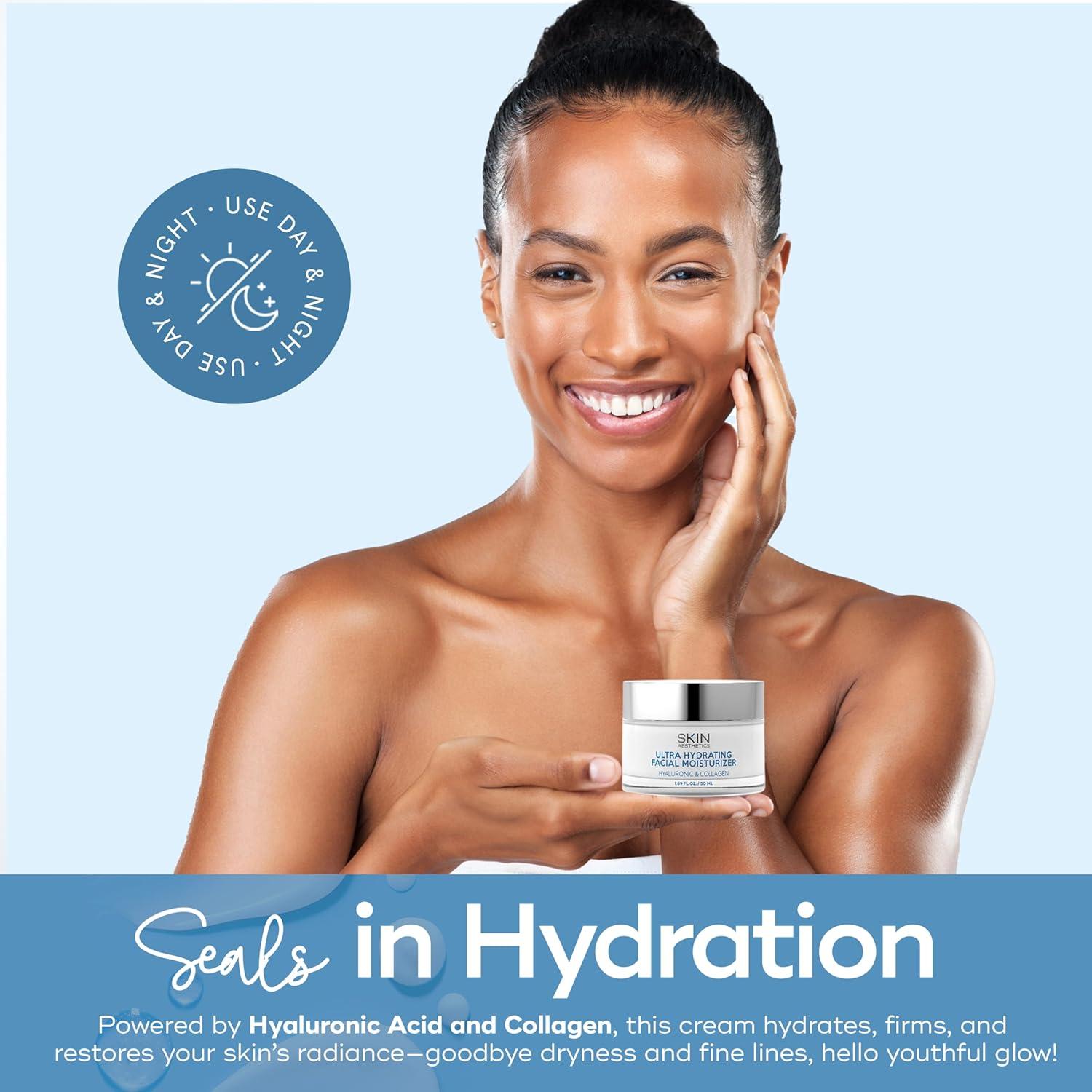 Crema Hidratante Facial Skin Aesthetics 48g - Ácido Hialurónico y Colágeno