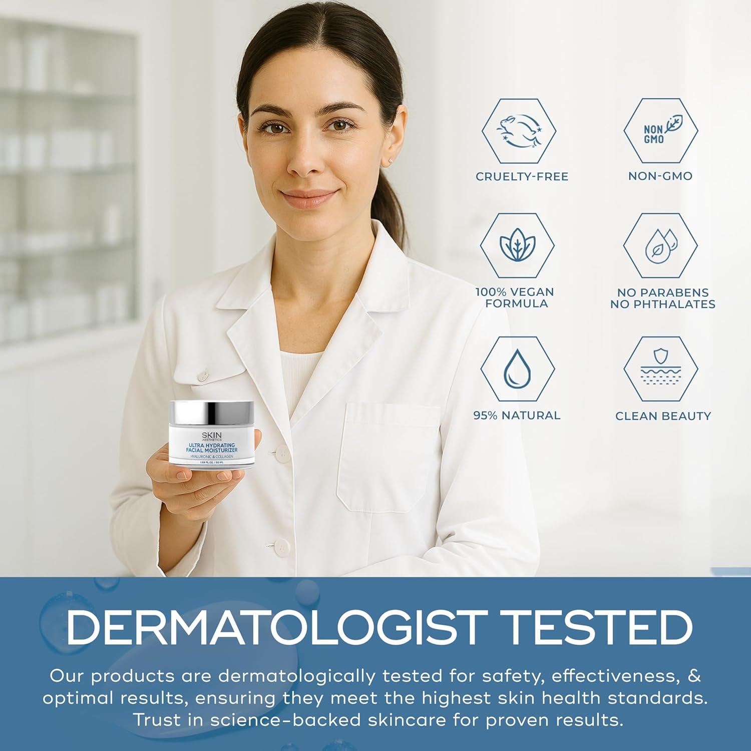 Crema Hidratante Facial Skin Aesthetics 48g - Ácido Hialurónico y Colágeno