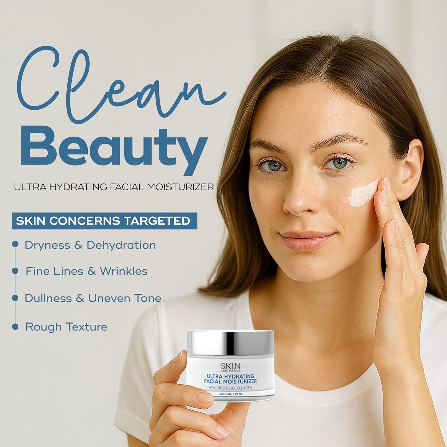 Crema Hidratante Facial Skin Aesthetics 48g - Ácido Hialurónico y Colágeno