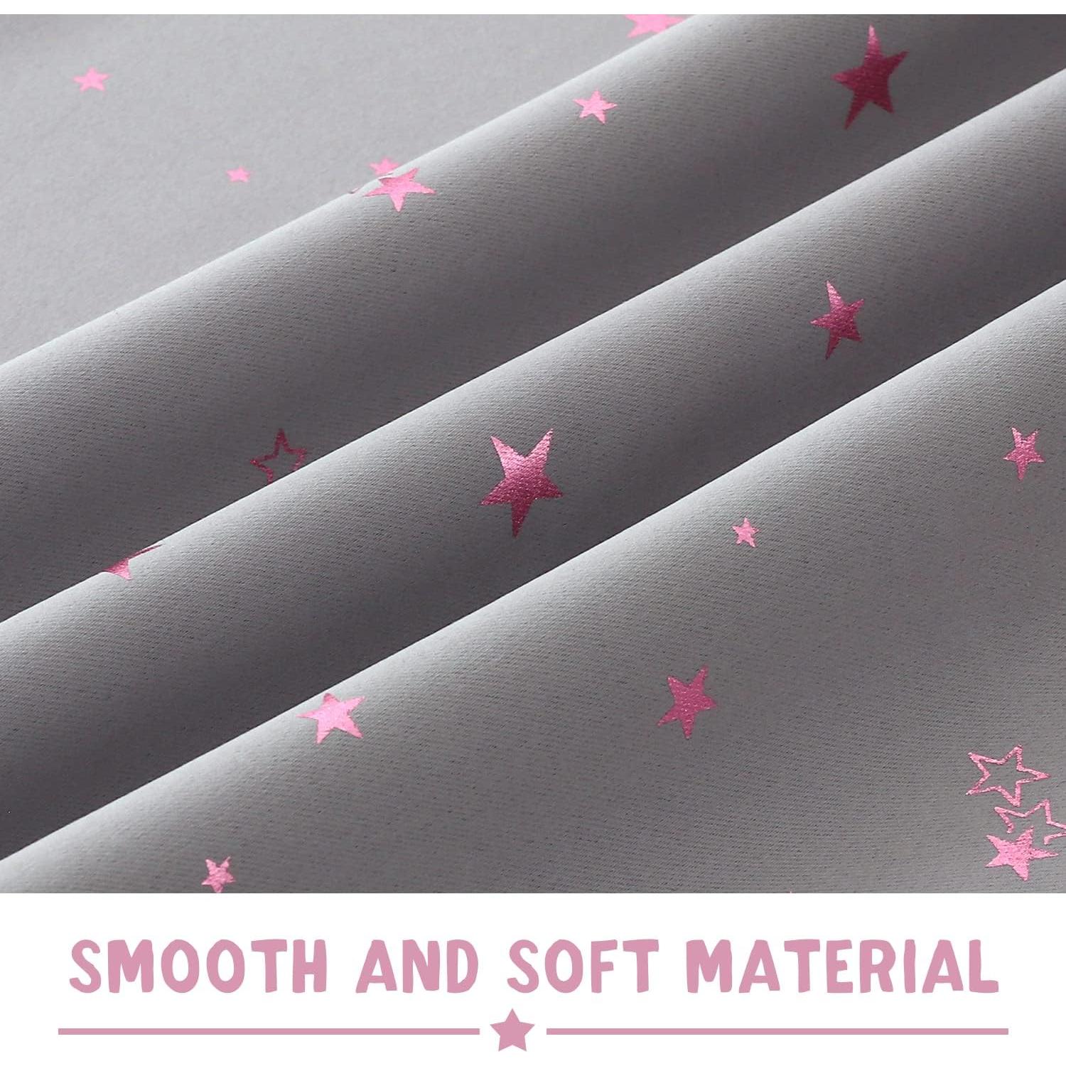 PrinceDeco Blackout Kids Curtains for Bedroom Thermal Insulated Pink Twinkle Star Curtains for Boys Girls Antique Grommet Top Window Treatment 2 Panels Drape for Nursery (52" W x 54" L, Grey/Pink)