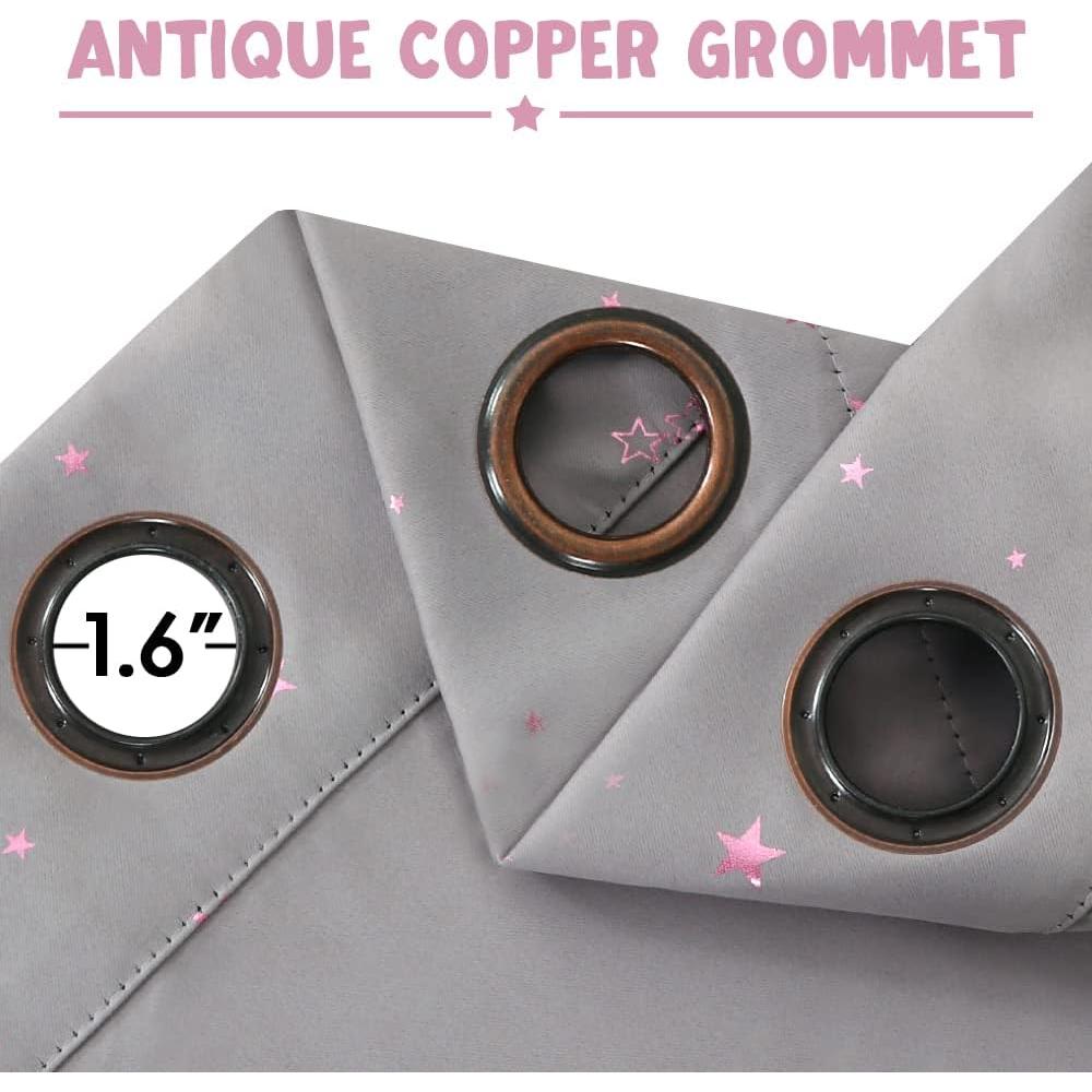 PrinceDeco Blackout Kids Curtains for Bedroom Thermal Insulated Pink Twinkle Star Curtains for Boys Girls Antique Grommet Top Window Treatment 2 Panels Drape for Nursery (52" W x 54" L, Grey/Pink)