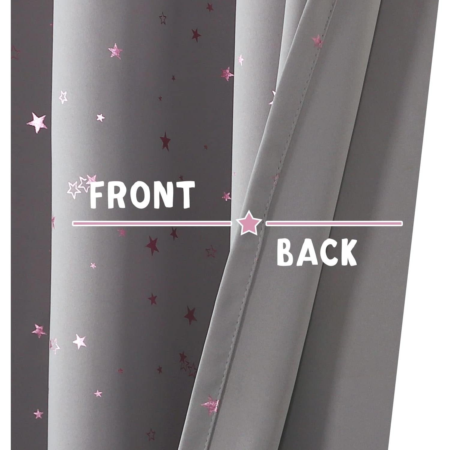 PrinceDeco Blackout Kids Curtains for Bedroom Thermal Insulated Pink Twinkle Star Curtains for Boys Girls Antique Grommet Top Window Treatment 2 Panels Drape for Nursery (52" W x 54" L, Grey/Pink)