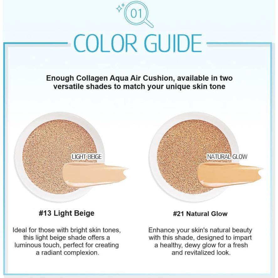 Cushion Compacto Enough Collagen Aqua Air 15g SPF50 Beige Claro