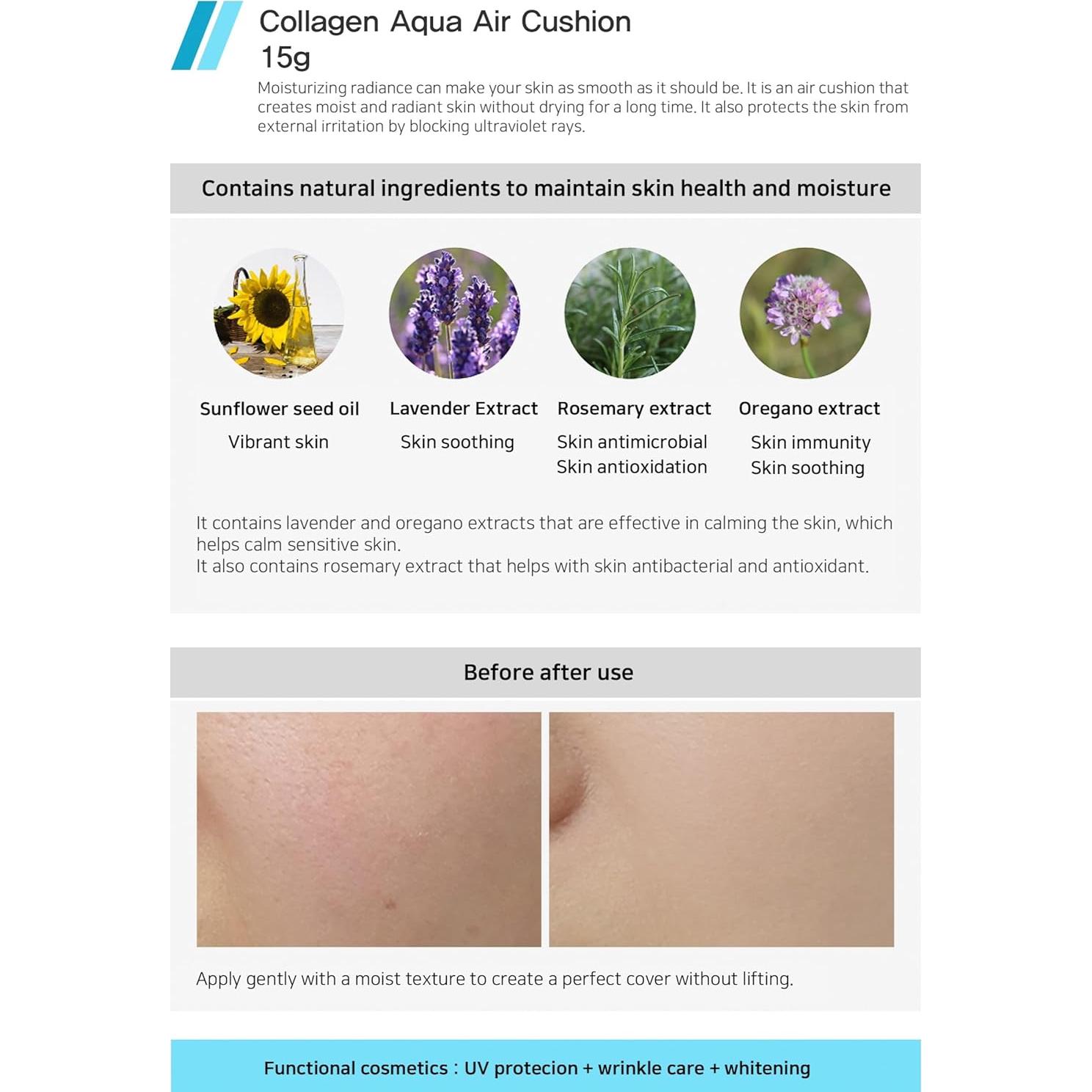 Cushion Compacto Enough Collagen Aqua Air 15g SPF50 Beige Claro