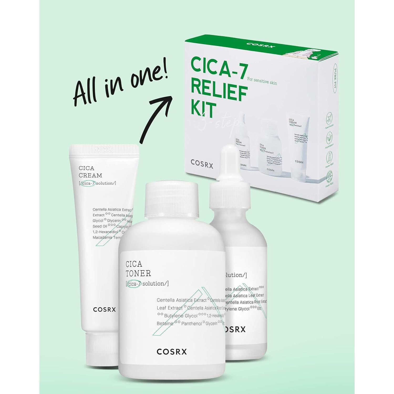COSRX CICA Kit de Alivio - Tónico, Suero y Crema 3 Piezas