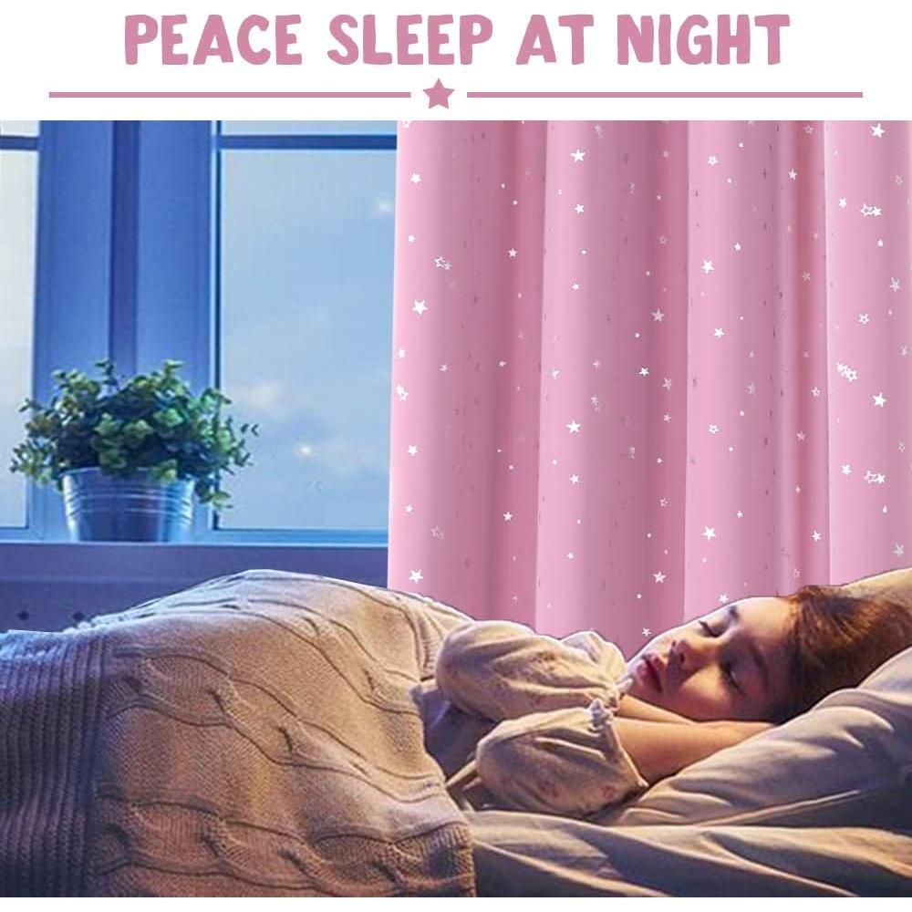 Cortinas Blackout PrinceDeco 2 Paneles Rosa Estrellas