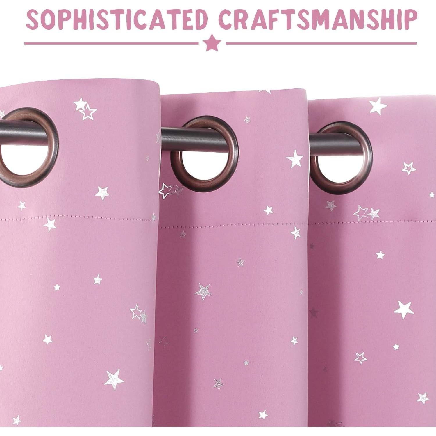 Cortinas Blackout PrinceDeco 2 Paneles Rosa Estrellas