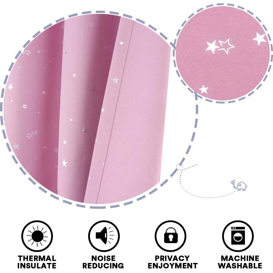 Cortinas Blackout PrinceDeco 2 Paneles Rosa Estrellas