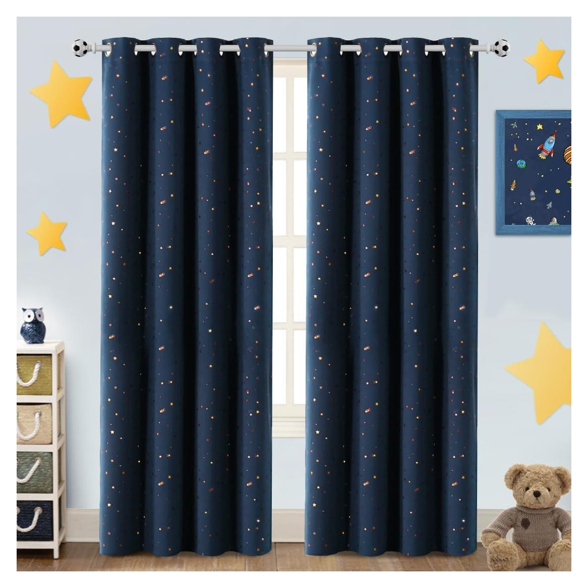 Cortinas Blackout PrinceDeco 2 Paneles Estrellas Marino/Bronce