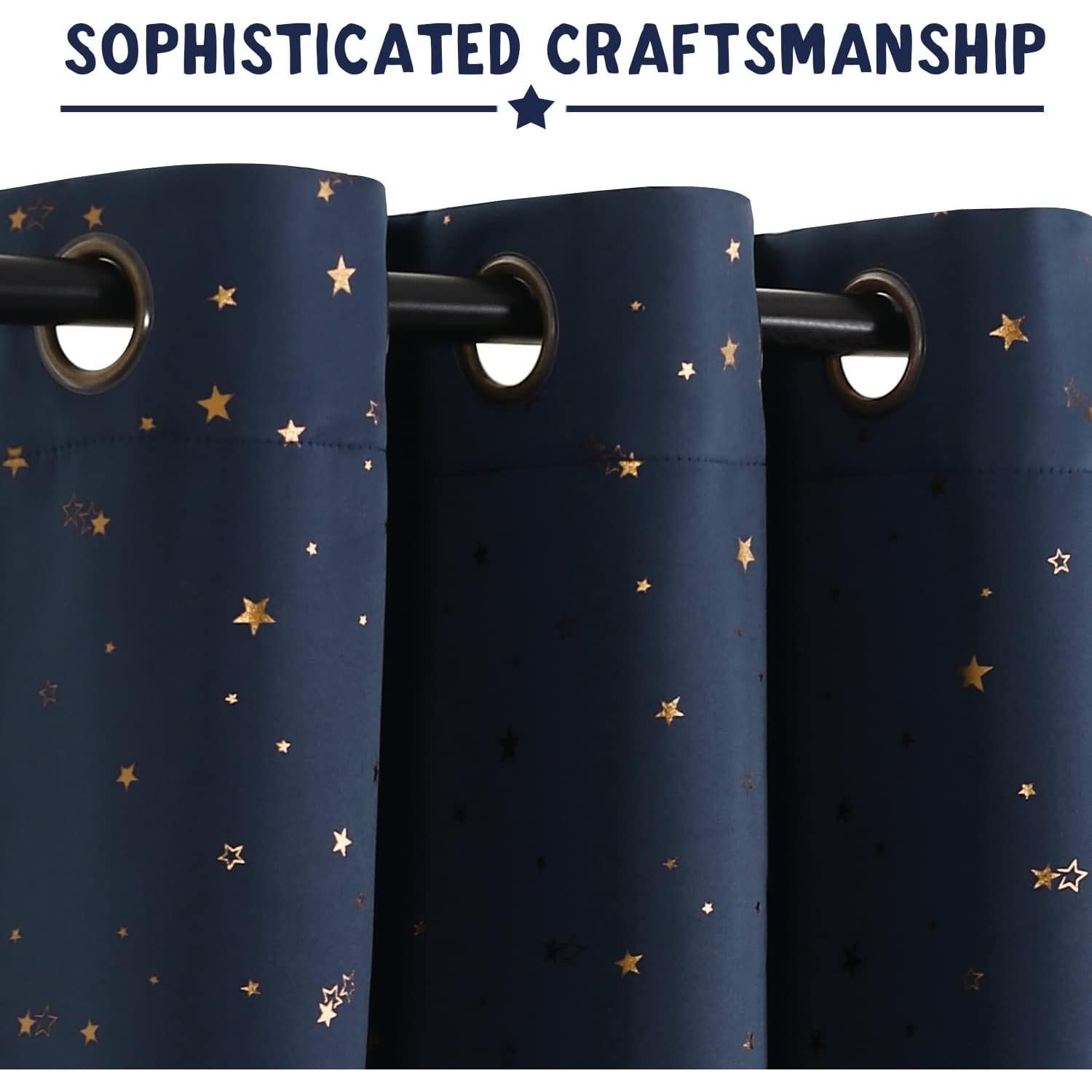 Cortinas Blackout PrinceDeco 2 Paneles Estrellas Marino/Bronce