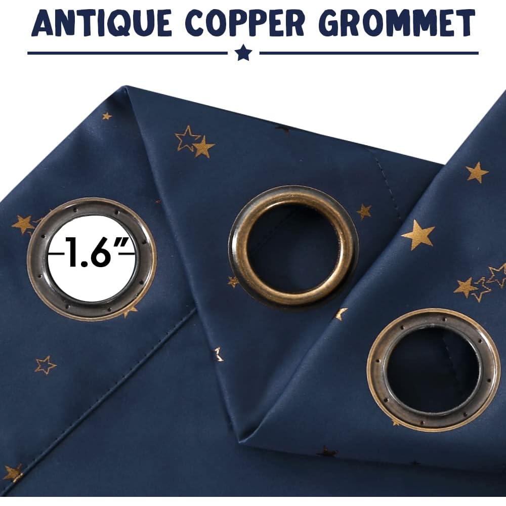 Cortinas Blackout PrinceDeco 2 Paneles Estrellas Marino/Bronce