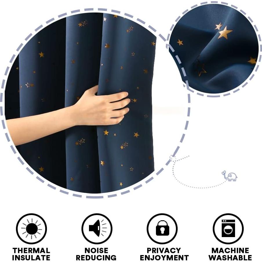 Cortinas Blackout PrinceDeco 2 Paneles Estrellas Marino/Bronce