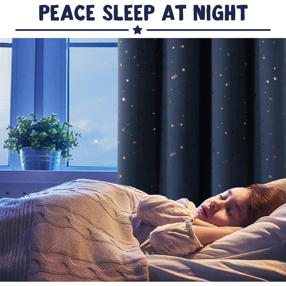Cortinas Blackout PrinceDeco 2 Paneles Estrellas Marino/Bronce