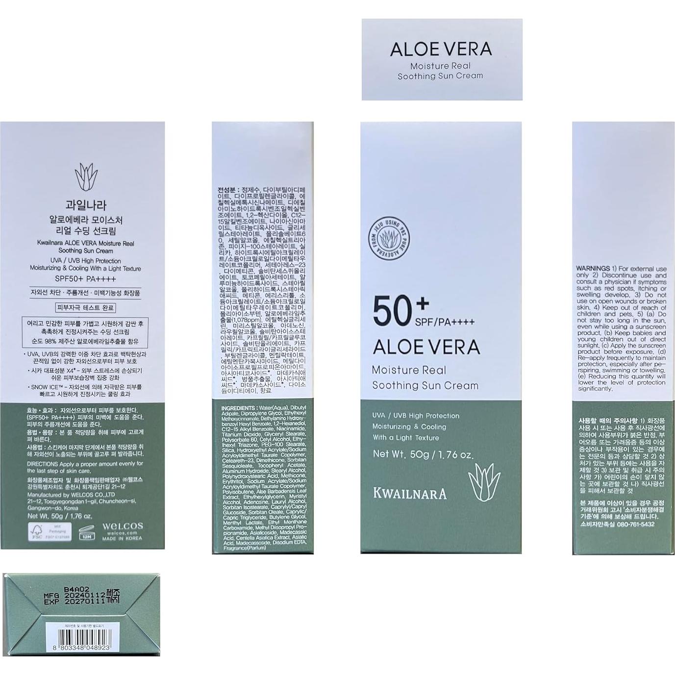 Crema Solar Real Soothing Aloe Vera Welcos 50g Hidratante