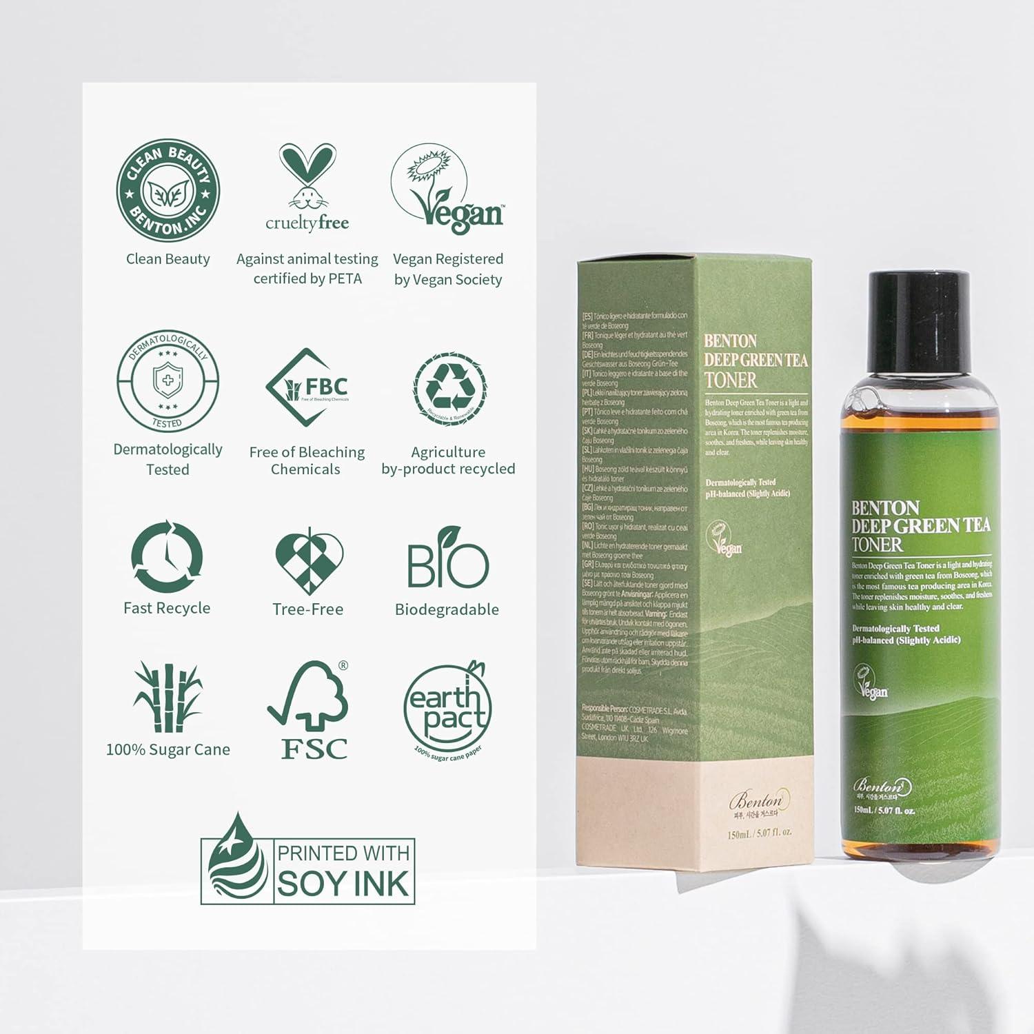 Tónico Facial BENTON Té Verde Profundo 150ml Piel Grasa Sensible